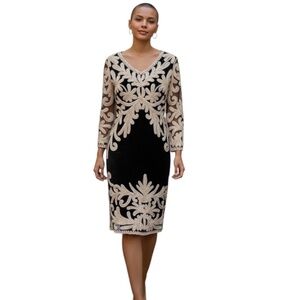 WEAVZ Cream on Black‎ Lace Appliqué, Embroidered women's Sheath Dress,  Small